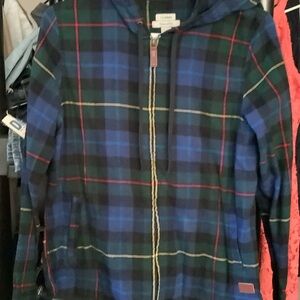 L.L. Bean Blue and Green Plaid flannel hoodie, relaxed fit‎